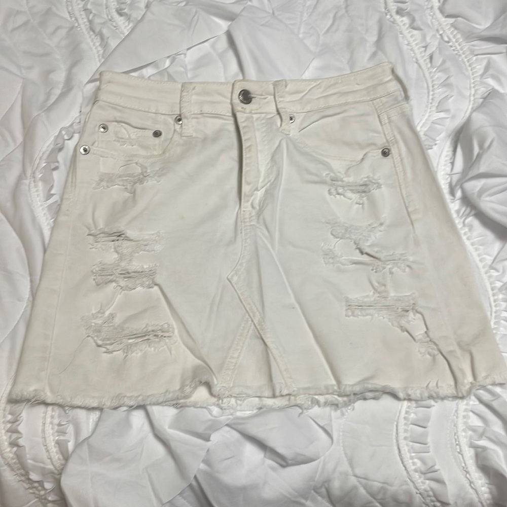 AE white ripped jean skirt